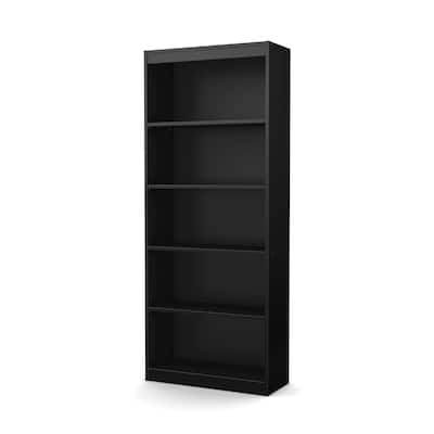 5-Shelf Bookcase in Pure Black with Adjustable and Fixed Shelves for Versatile Open Storage - 11.5