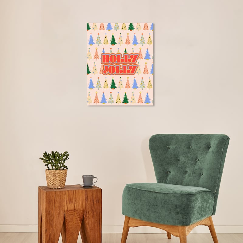 Wynwood Studio Canvas Holiday and Seasonal Holly Jolly Trees Red Wall Art Canvas Print - 16 x 20