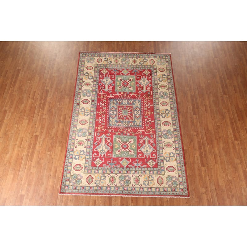 Geometric Kazak Oriental Area Rug Handmade Bedroom Wool Carpet - 6'7" x 10'0"