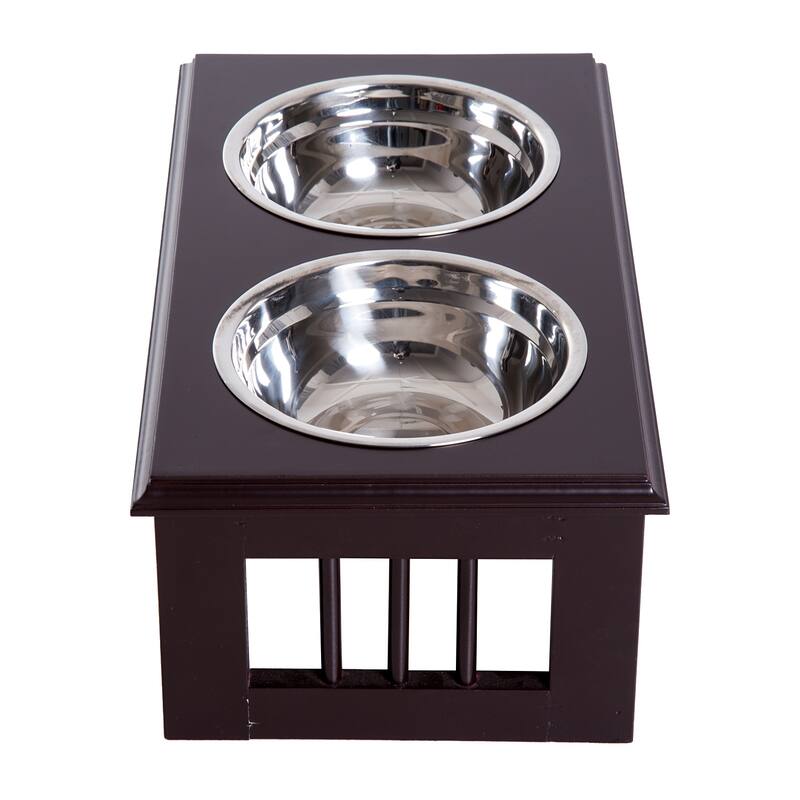 PawHut 17" Dog Feeding Station with 2 Food Bowls, White