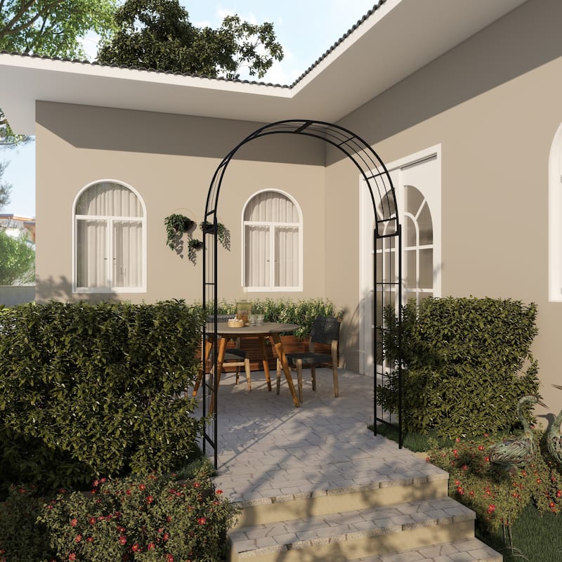 Metal Indoor Outdoor Arched Garden Arbor with Lattice Work Sides - Black or White - Roche River Decor