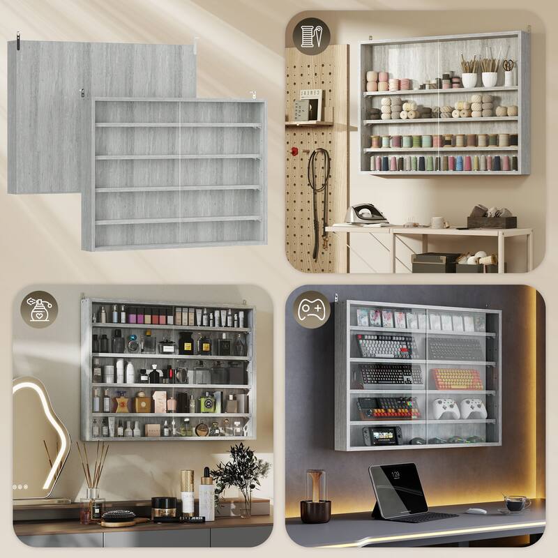 HOMCOM 5-Tier Display Cabinet, Glass Display Case with 2 Doors and Adjustable Shelves