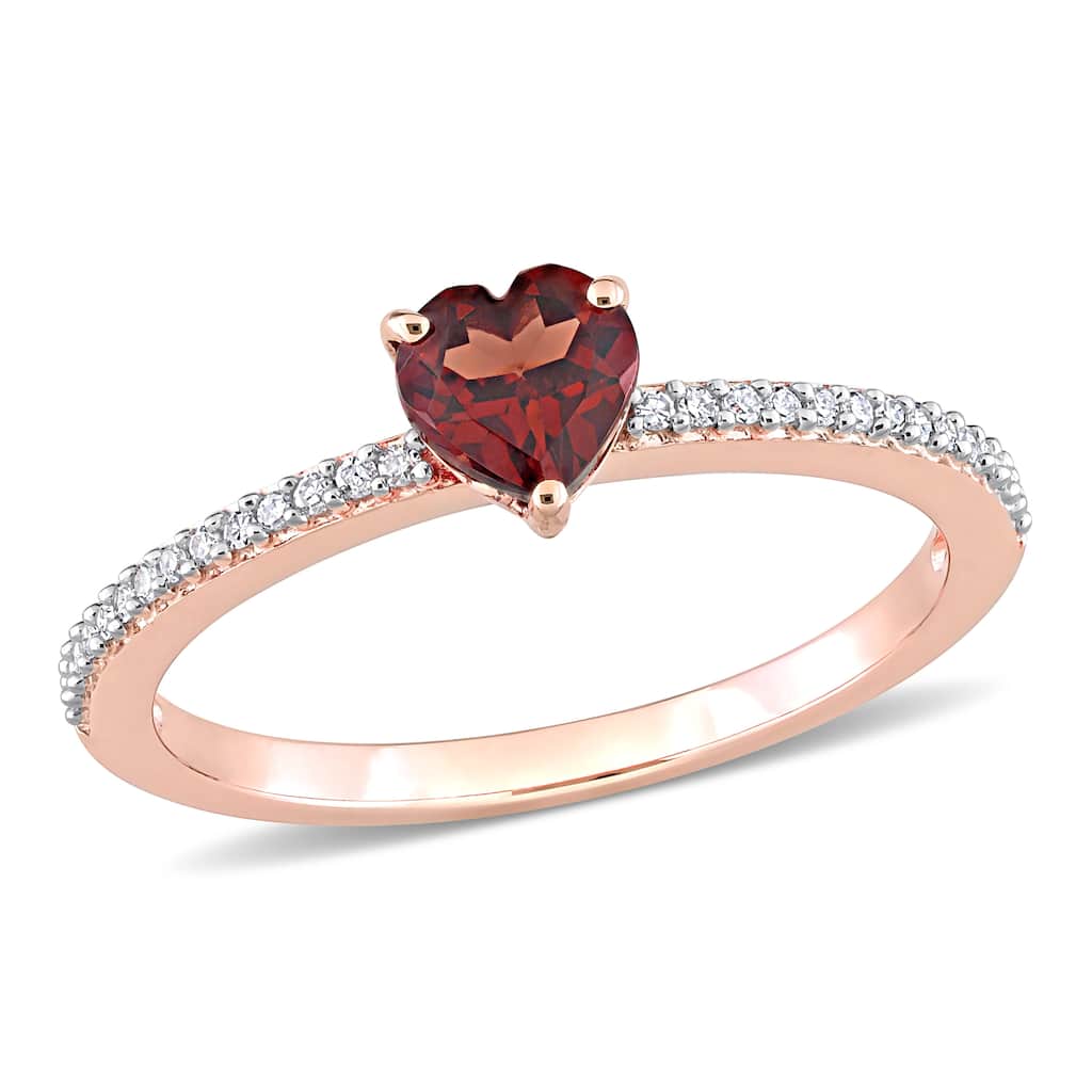 Miadora 10k Rose Gold Heart-cut Garnet and 1/10ct TDW Diamond Birthstone Ring