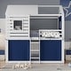 preview thumbnail 3 of 18, Blue Full Size Solid Wood House Bunk Bed with Tent, Ladder and Fence for Kids, Bedroom
