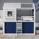 preview thumbnail 1 of 37, Pink & White Full Bunk House Bed with Tent - Fun & Functional for Kids Blue
