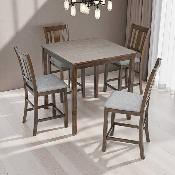 5-Piece 4-Person Counter Height Dining Set with Square Table & 4 ...