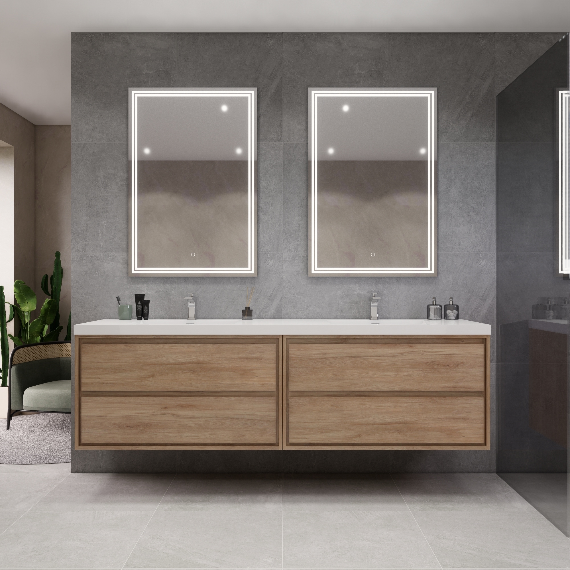 Morava 84" Wall-mounted Vanity with Double Sink