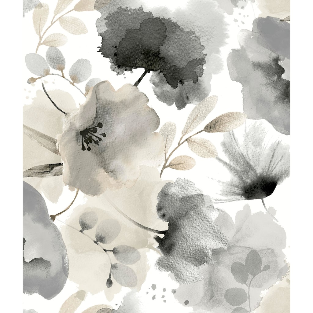 York Wallcoverings Watercolor Bouquet Charcoal Wallpaper