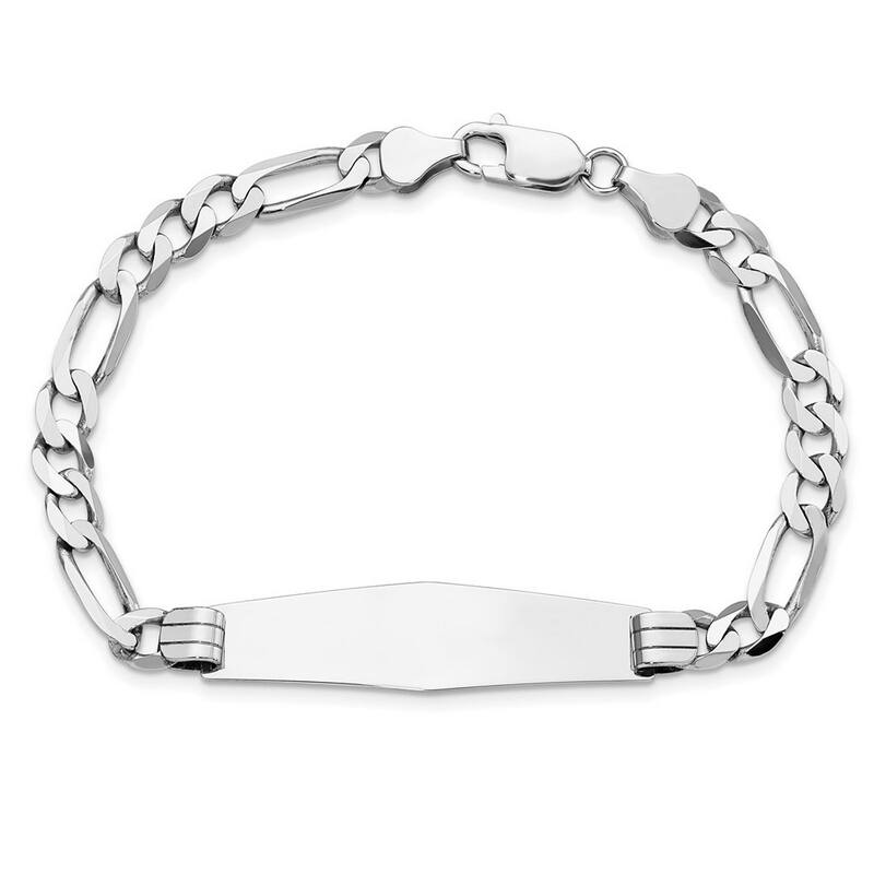 Curata 10.5mm 14k White Gold Engravable Figaro Link Soft Diamond Shape ID Bracelet 8 Inch