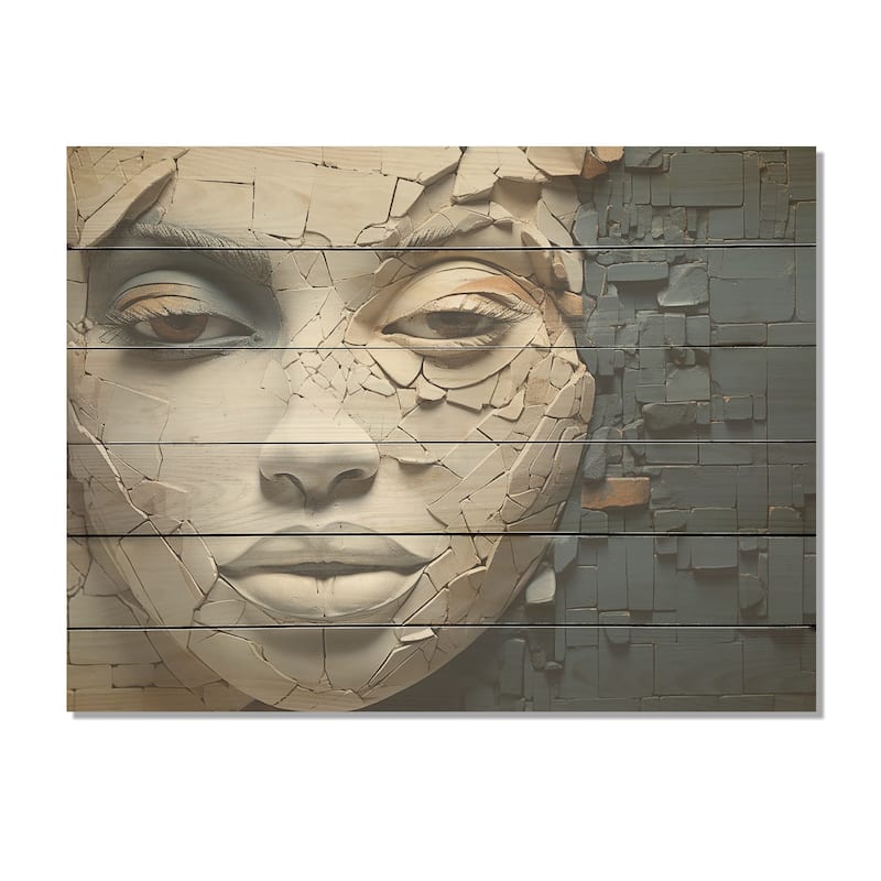 DESIGN ART "Blue And Beige African Woman Collage" Africa Wood Wall Decor - Traditional Wood Panel On Natural Pine Wood