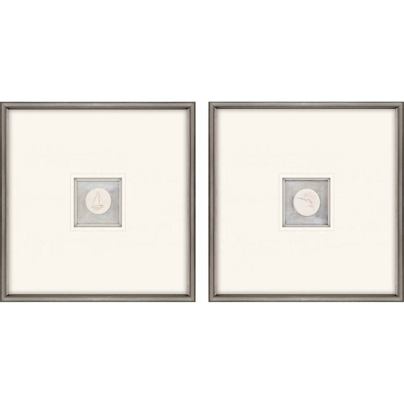 Coastal Intaglio I S/2 Mixed Media Framed Art Under Glass - White - 22 X 22 X 2