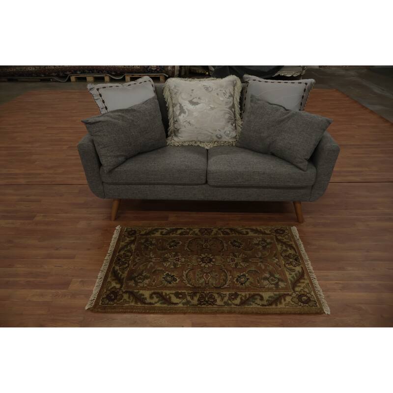 Hand Knotted Oriental 100% Wool Carpet Traditional All-Over Pink Agra Area Rug - 4' 0'' X 2' 6''