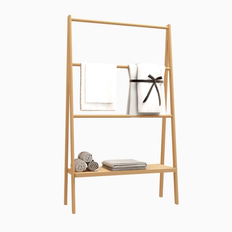 Bamboo Ladder Towel Rack with Storage Shelf, for living room