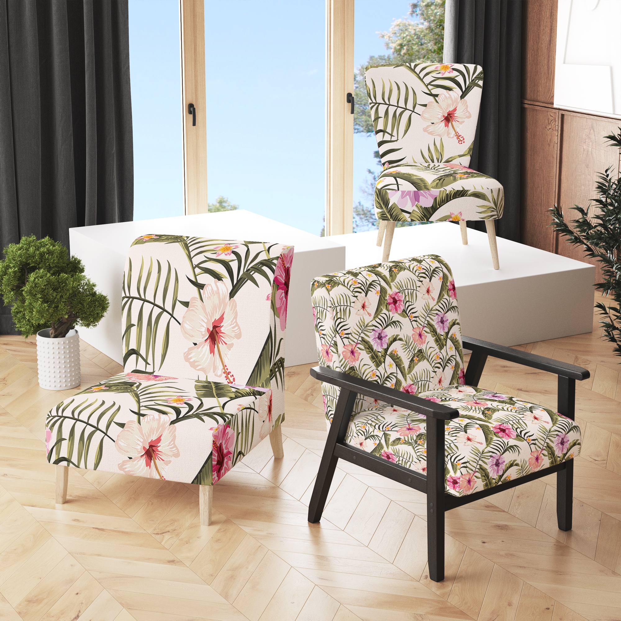 Designart Exotic Tropical Palm Upholstered Cabin Lodge Accent Chair and Arm Chair