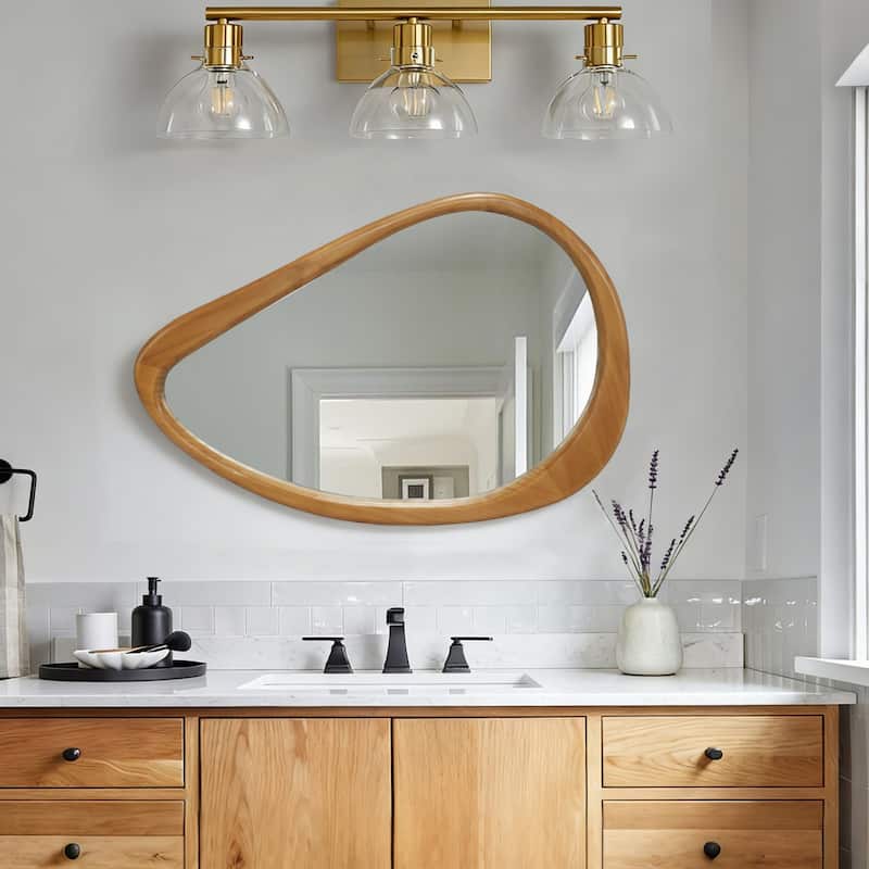 Modern Irregular Teardrop Wooden Wall Mirror, 29.92" x 20.08" Decorative Accent Mirror for Bathroom, Bedroom, Living Room