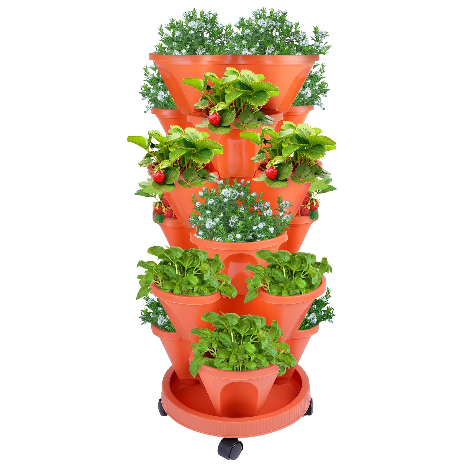 Lucky Stackable Vertical Planter w/ Rolling Plant Caddy