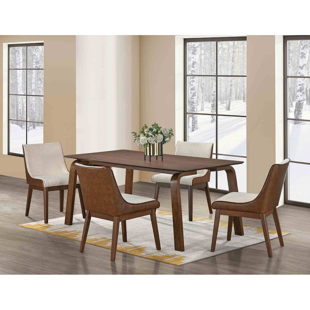 5pc Walnut Finish Modern Dining Set Table and Chairs