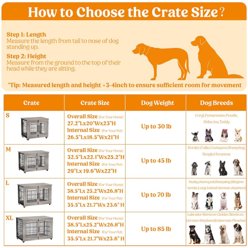 Dog Crate Indoor Heavy Duty Double Doors Wooden Dog Cage with Cushion