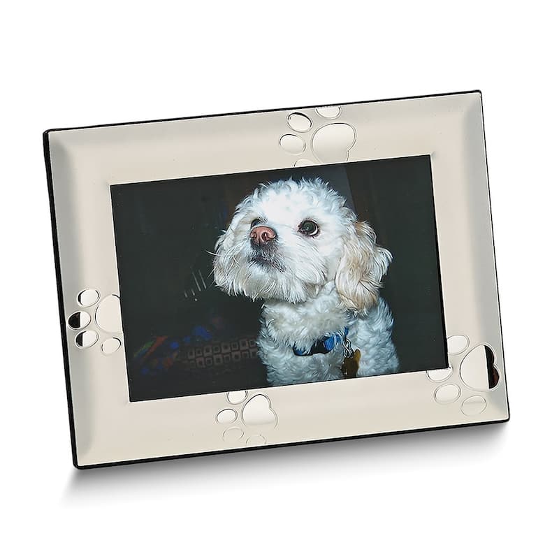 Curata Brushed and Polished Aluminum Puppy Paw Prints 4x6 Photo Frame