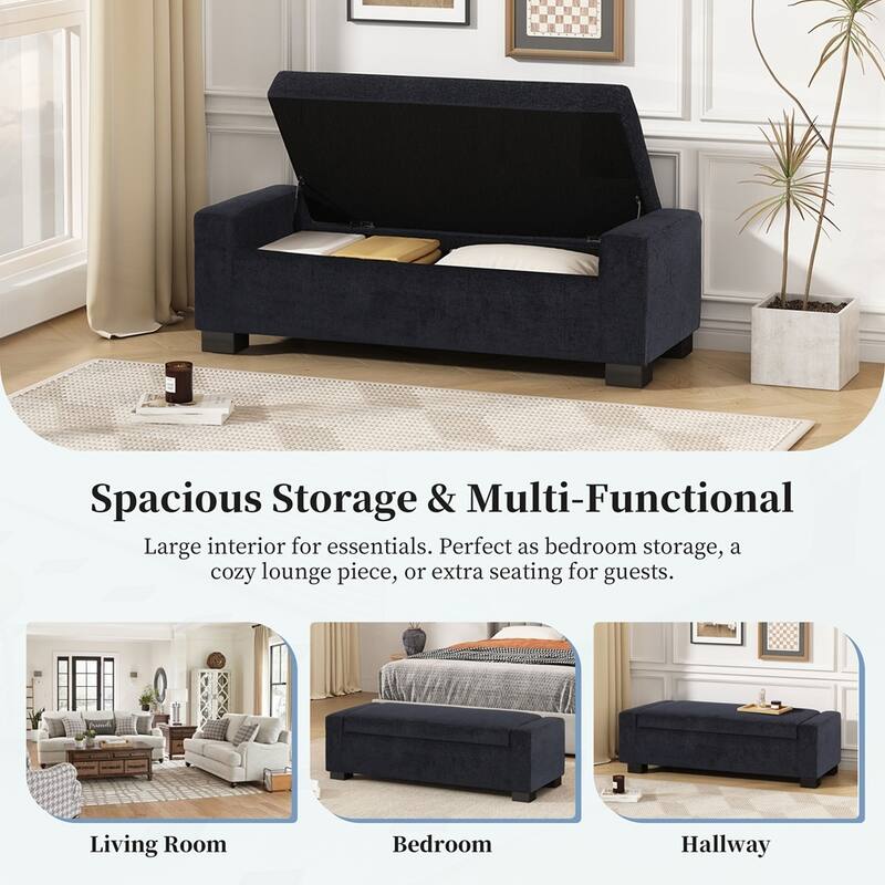 Textured Fabric Rectangular Design Ottoman Bench