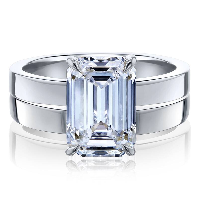 Kobelli 5 Carats Lab Grown Diamond Certified 14k Solid Gold Emerald-cut Solitaire Cigar Bands 2pc Bridal Set - 8.5 - White
