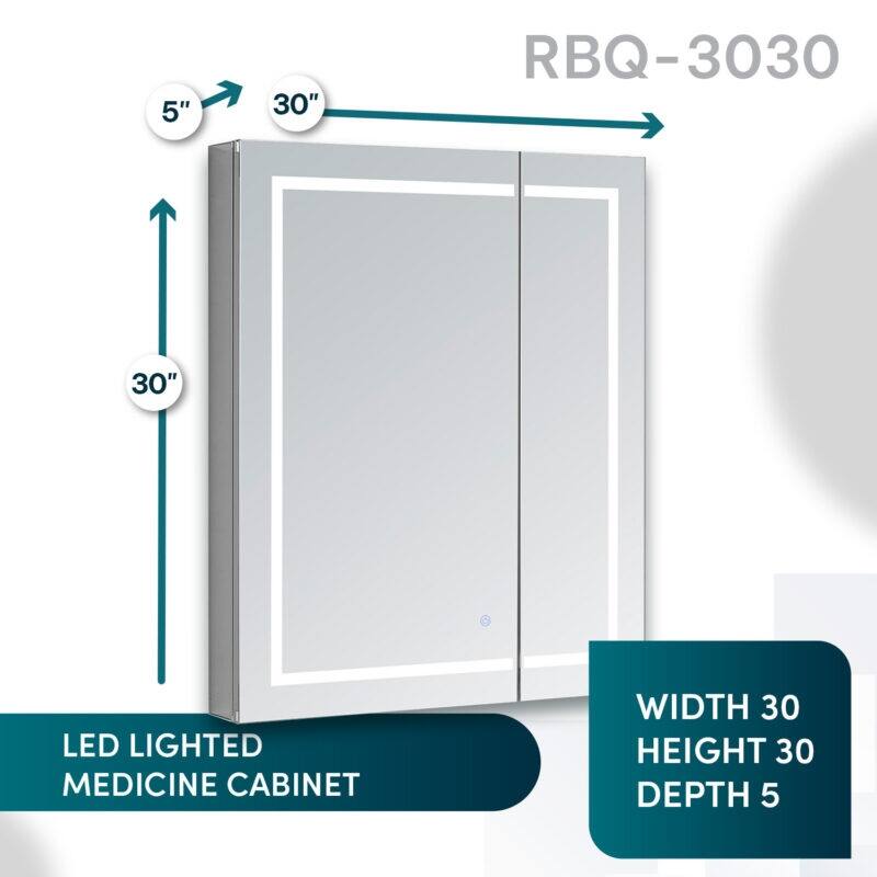 AQUADOM Royal Basic LED Medicine Cabinet, Defogger, 3X Vertically Adjustable Magnifying Mirror