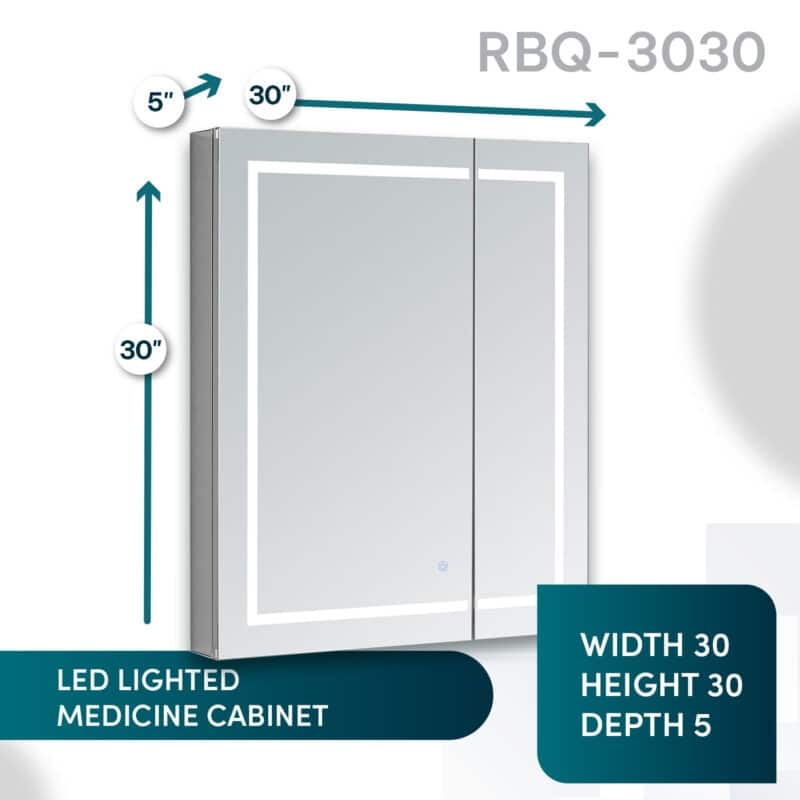 AQUADOM Royal Basic Q LED Medicine Cabinet, Defogger, 3X Vertically Adjustable Magnifying Mirror - 30"x30"x5"