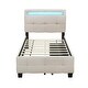 preview thumbnail 15 of 25, Twin Size Platform Bed Frame with Headboard & 4 Storage Drawers, Linen Fabric Upholstered Bed Frame with LED Lights Frame
