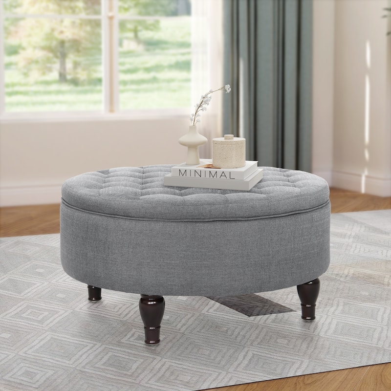 Maypex 32" Tufted Round Storage Cocktail Ottoman
