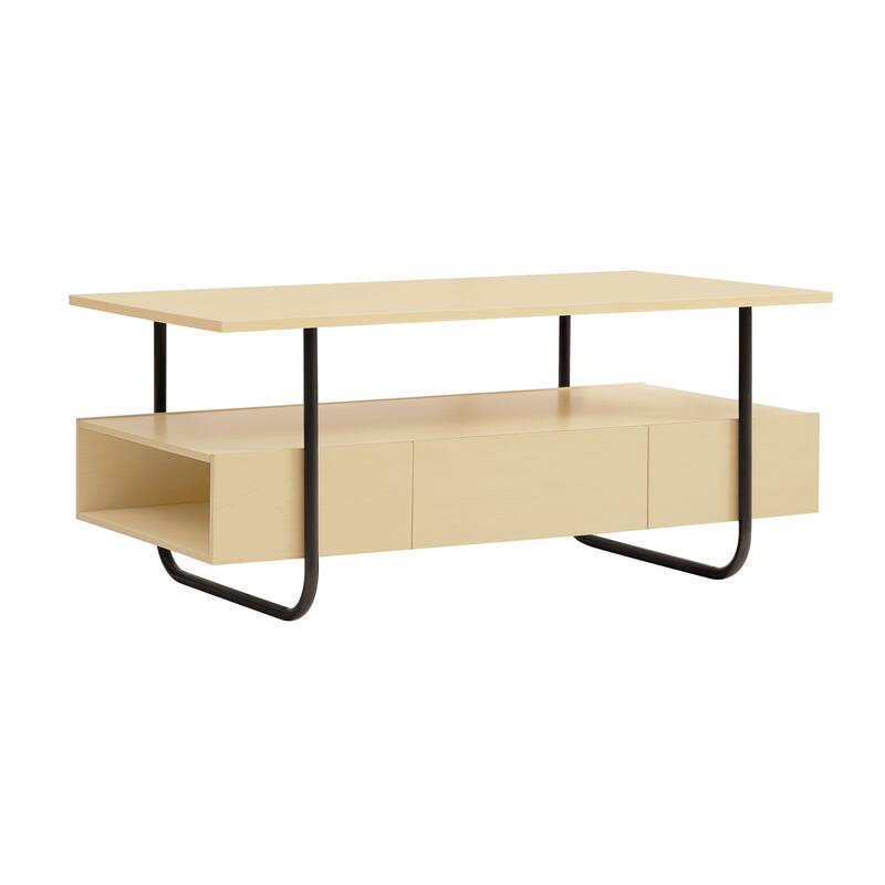 DH BASIC Modern Light Maple 36-inch Coffee Table with Metal Legs by Denhour