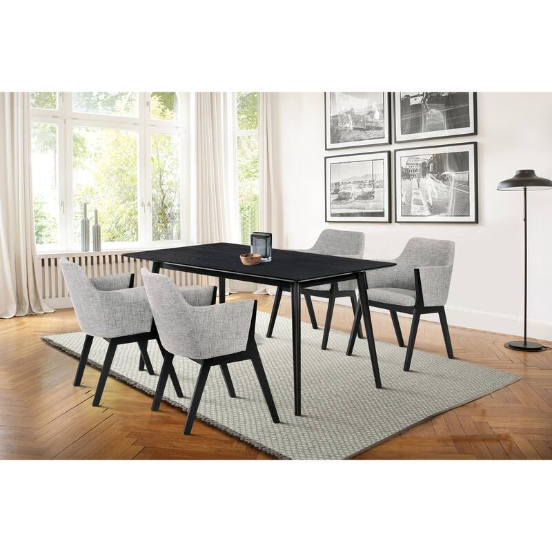 5 Piece Dining Set - Grey & Black Wood Table & Chairs - Modern Farmhouse Style