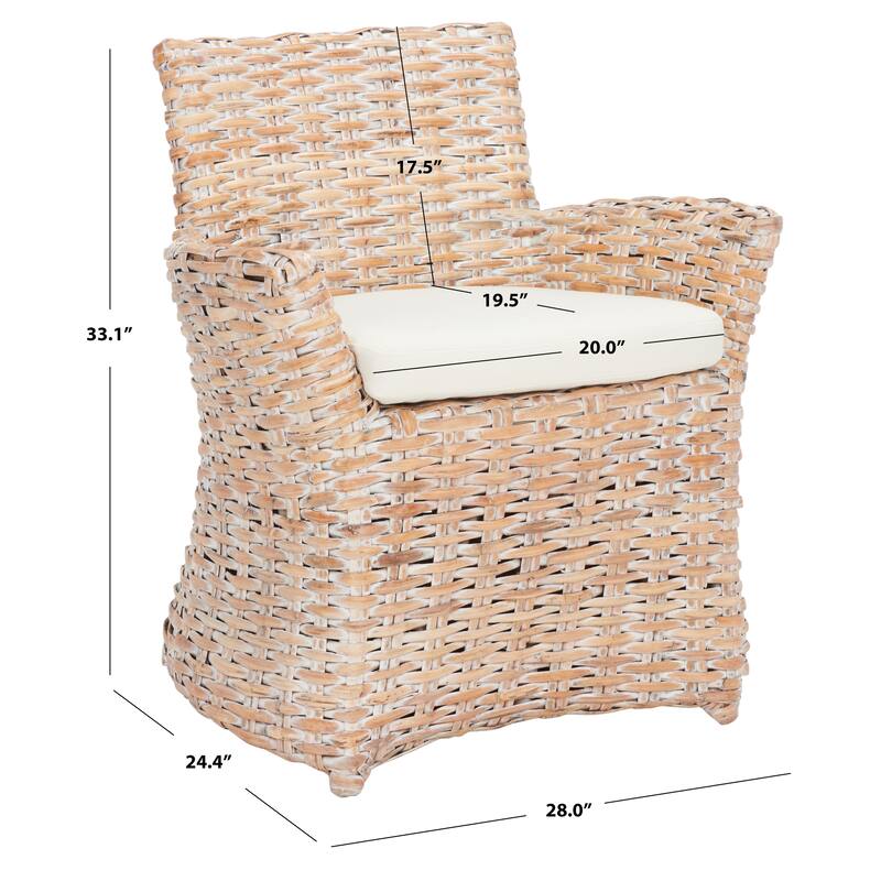 SAFAVIEH Ginny Wicker Washed Out Grey Arm Chair - 28" W x 24" D x 33" H - 28Wx24Dx33H