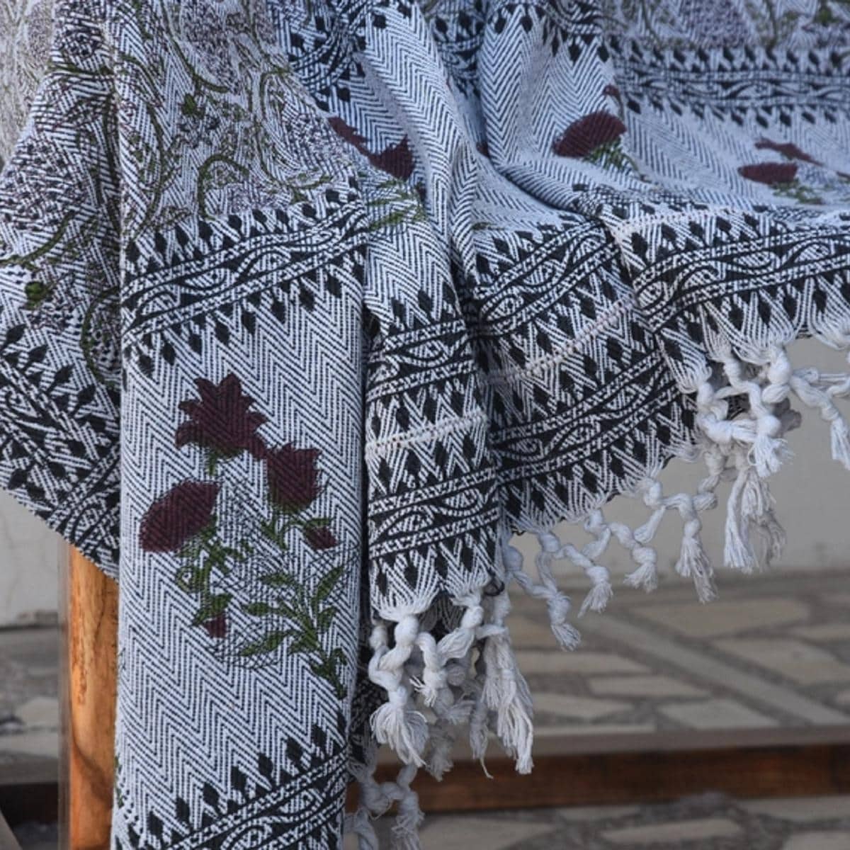 Fabdivine Meraki Handcrafted Cotton Bed Throw - Traditional Block Print Blanket for Bedroom & Living Spaces with Fringe, 90"x54"