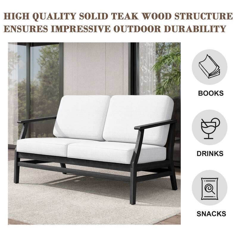 Teak Outdoor Patio Club Chairs Loveseat with Cushions
