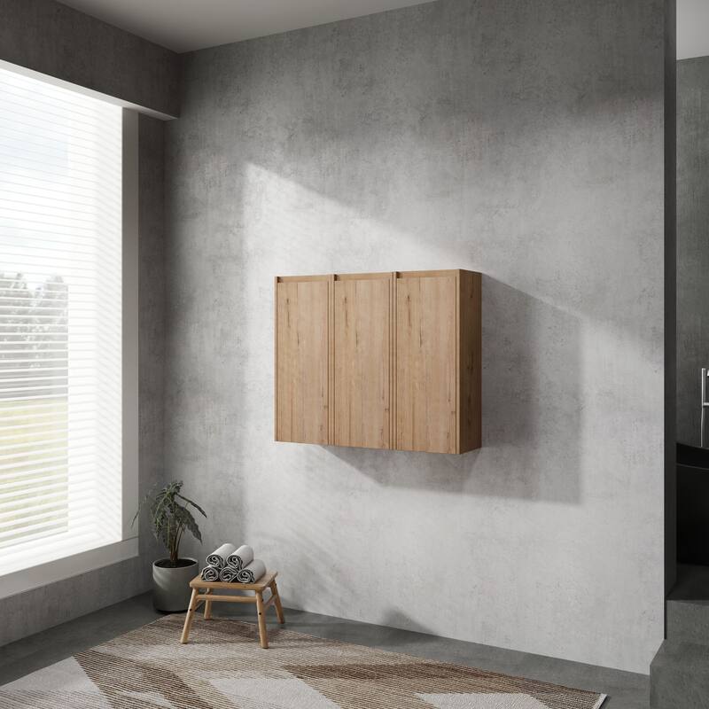 Modern Wall-Mounted Bathroom Side Cabinet with Soft-Close Doors, Floating Design, 6 Storage Compartments, 12-Inch Width