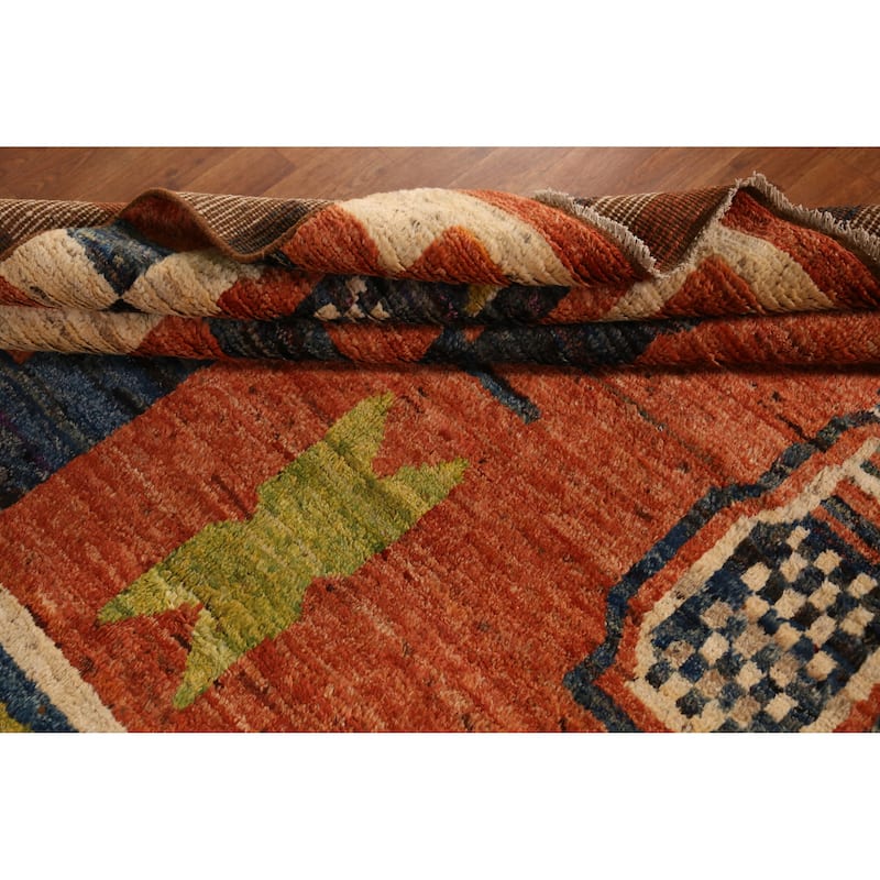 Orange Moroccan Oriental Area Rug Hand-Knotted Bedroom Wool Carpet - 6'10" x 9'7"