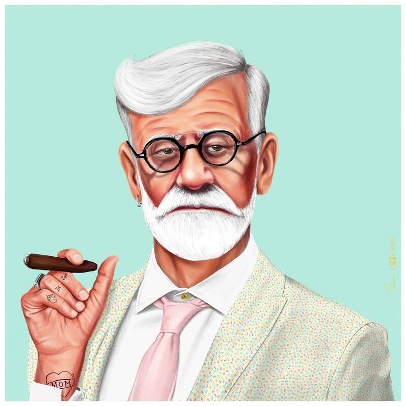 Empire Art Direct Hip Sigmund Freud Printed Tempered Glass Wall Art - Multi-Color