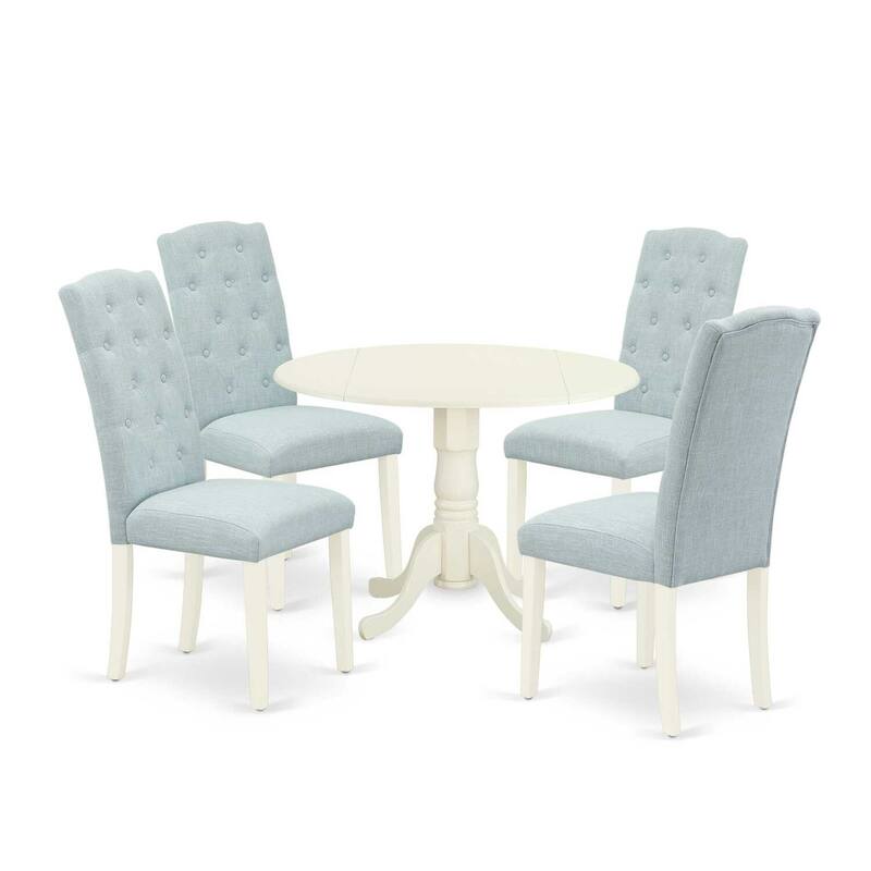 HomeStock 5-Piece Round Buttermilk and Cherry Finish Solid Wood Top Dining Table with 4-Parson Chair with Drop Leaf Lattice Back