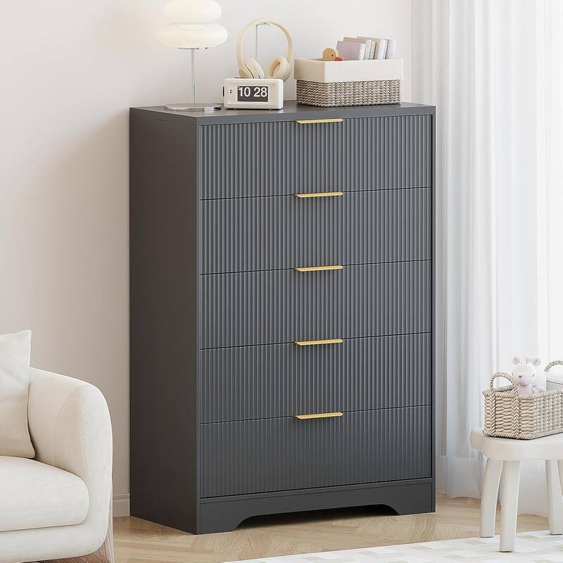 5 Drawers Fluted Dresser Storage Organizer for Bedroom, Living Room, Hallway