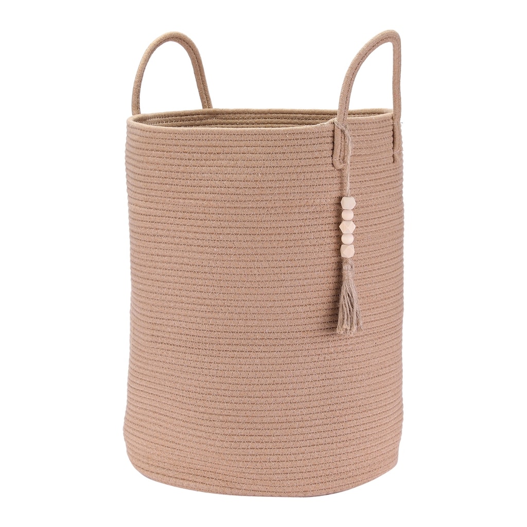 Woven Storage Bin with Handle and Tassel Beads, Storage Basket Organizer Bin for Blankets, Clothes, Shoes - 19*15in