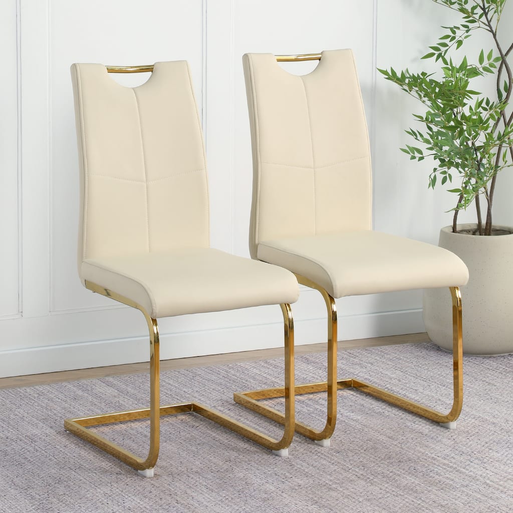 Modern PU Dining Chair, Living Room Chair Upholstered Chair With Gold Metal Legs Design For Kitchen (Set Of 2)