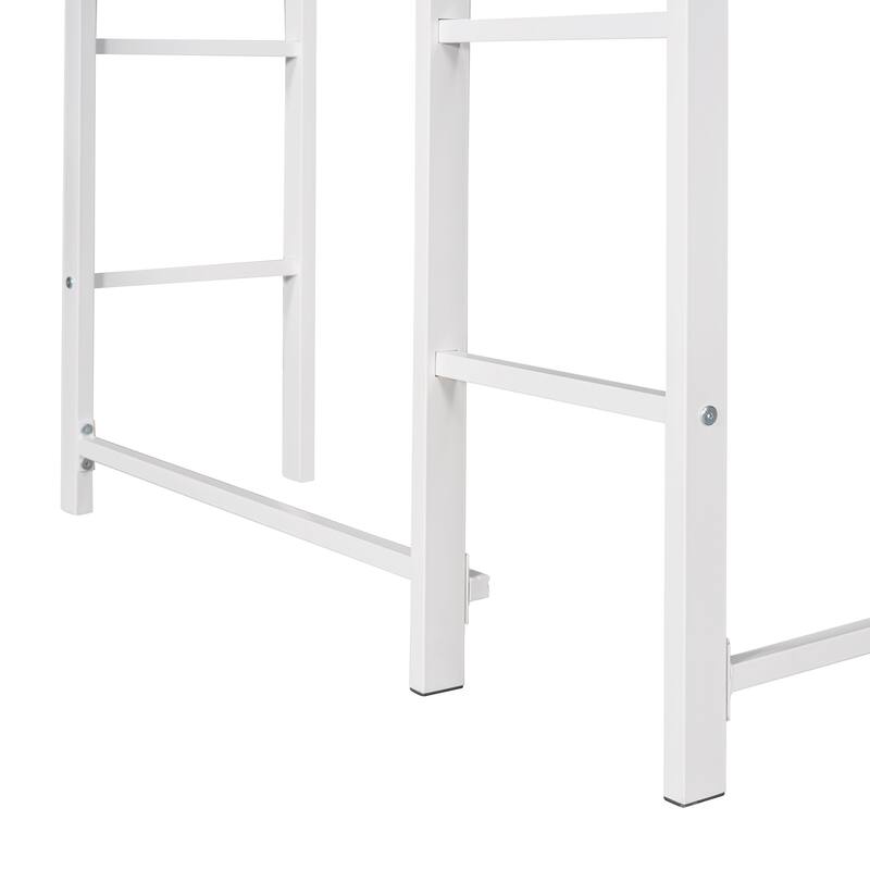 Twin Size Metal Loft Bed with Desk and 2 Shelves, White Finish, Sturdy Frame