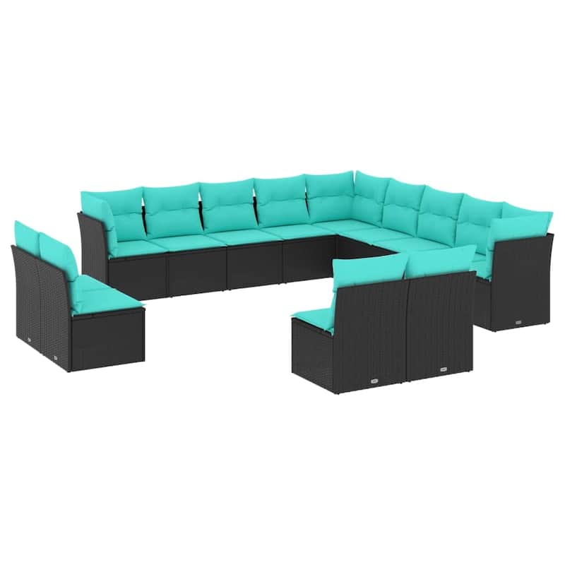 vidaXL 13 Piece Patio Sofa Set with Cushions Black Poly Rattan
