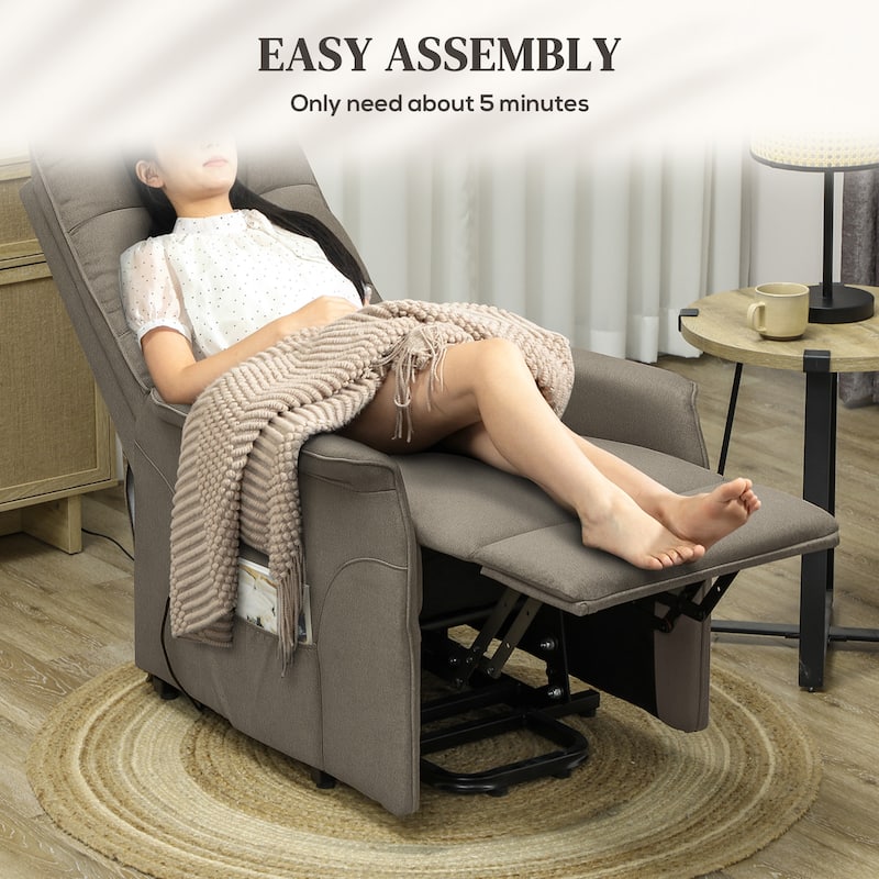 Power Lift Linen Fabric Recliner Chair with Remote Control and Electric Reclining Seat with Footrest