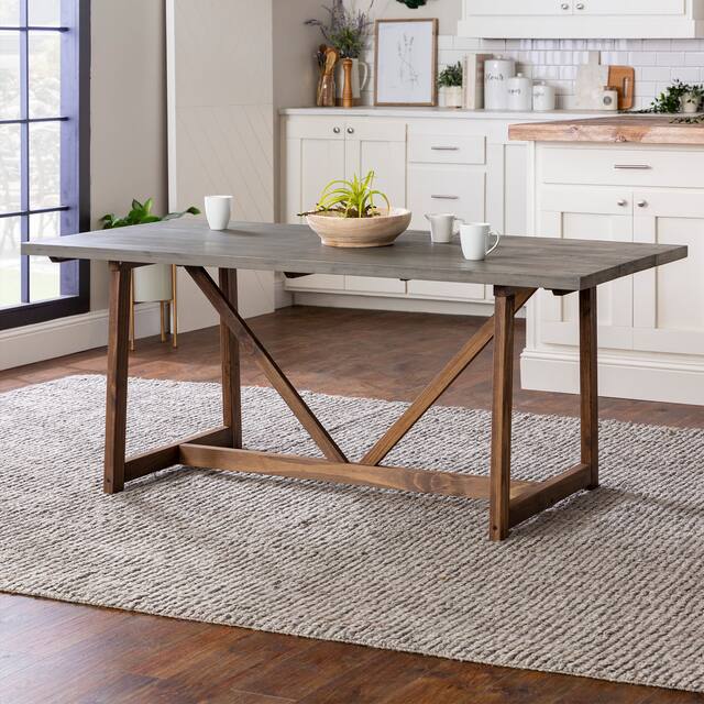 Middlebrook Solid Wood 72-inch Farmhouse Trestle Dining Table - Grey / Brown