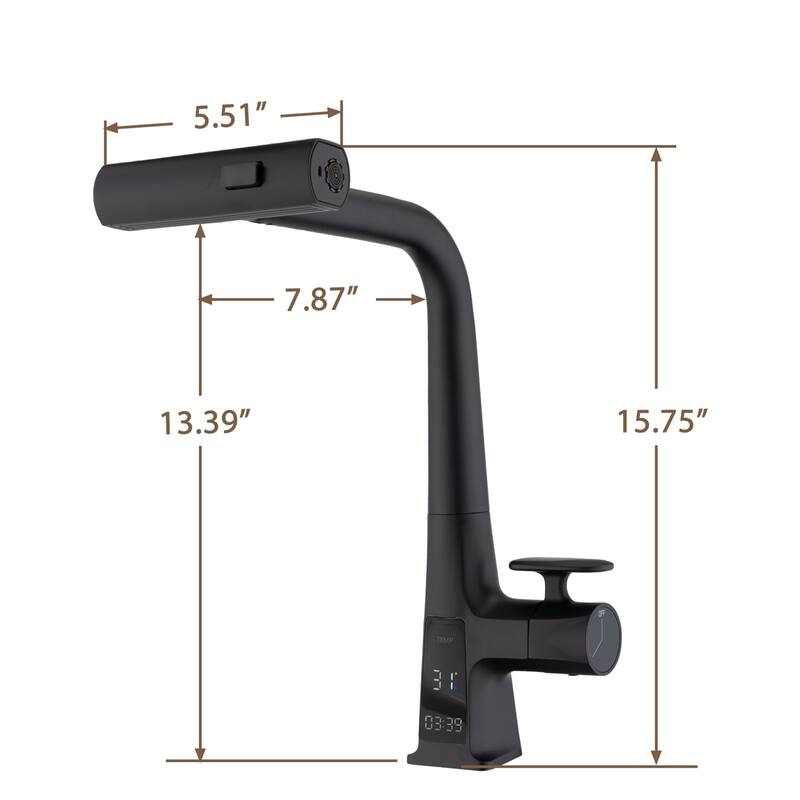 Waterfall Kitchen Faucet with Temperature Display