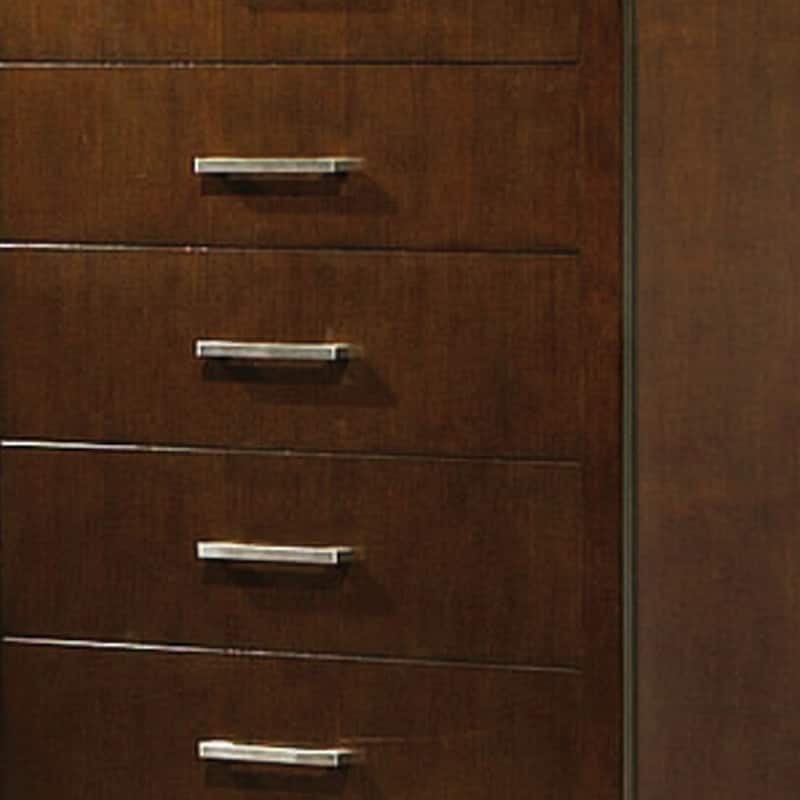 Bela 49 Inch 5 Drawer Tall Dresser Chest, Felt Lined, Silver Handles, Brown