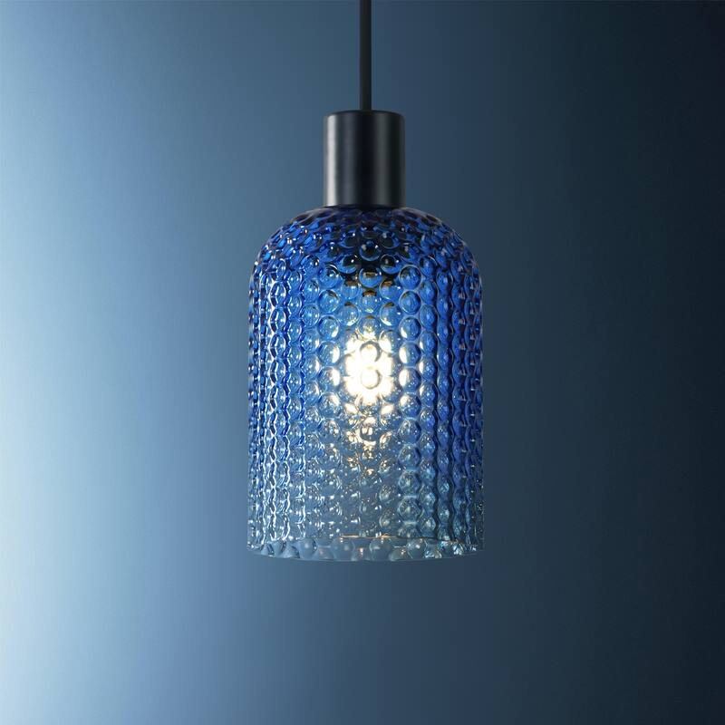 1/3-Light Modern Glam Bell-Shaped Adjustable Island Pendant Light with Clear/Blue/Amber Textured Glass - Blue