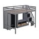 preview thumbnail 8 of 12, Gray Full Size Solid Wood Loft Bed Frame with Wardrobe, Low Storage Table and Storage Staircase