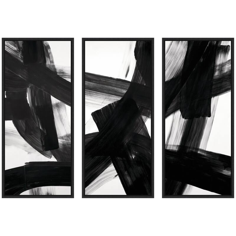 Kate and Laurel Black Mark No. 1, No. 2, & No. 3 3 Piece Framed Canvas Wall Art Set by Amy Lighthall - 3 Piece Set 18x40 - Black